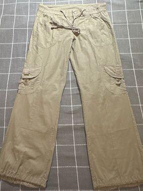 Contrast - Women's tan Wide-Leg Cargo Pants with Drawstring waist leg